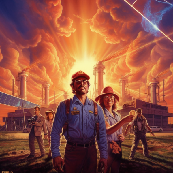 an epic movie poster in the style of drew struzan about a solar company and an advertising company joining forces to save the world