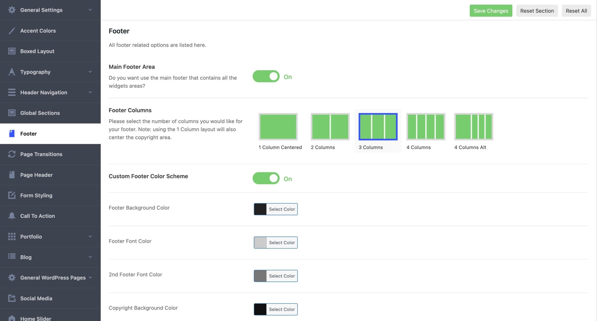Salient WordPress Theme Footer Layout