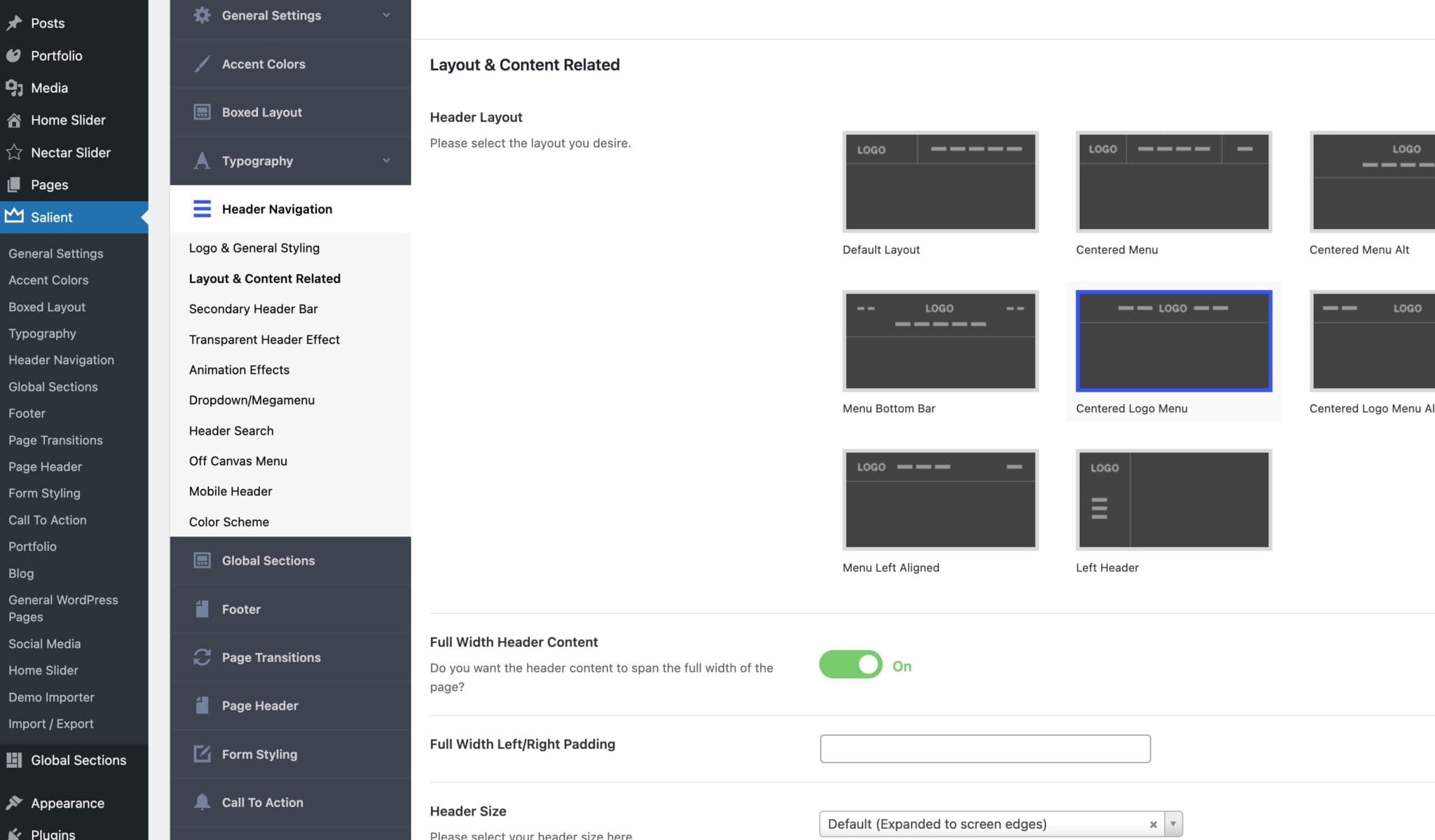 Salient WordPress Theme Header Layout Examples