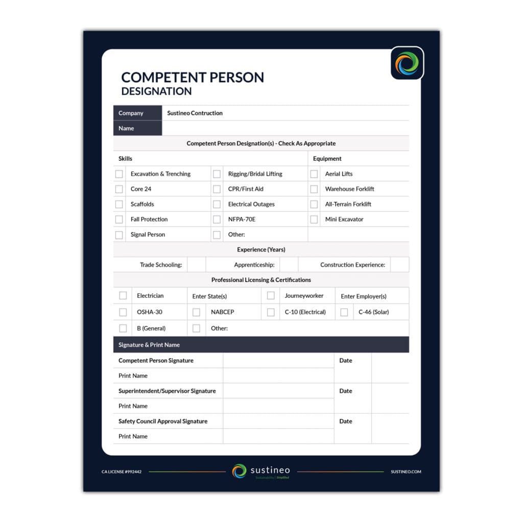 Pterson Form Insert Sustineo Competent Person Form | John Wolfe Compton